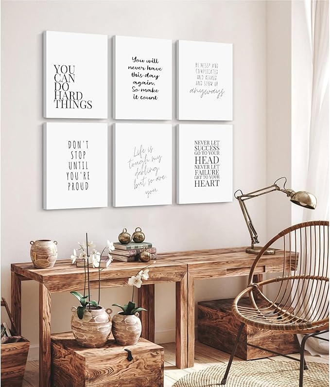 Office Inspirational Wall Art Decor Motivational Quotes Canvas Wall Art Positive Classroom Posters Pictures Office Inspirational Work Artwork for Women Home Bedroom 8x10 Inch Wrapped Canvas Set of 6