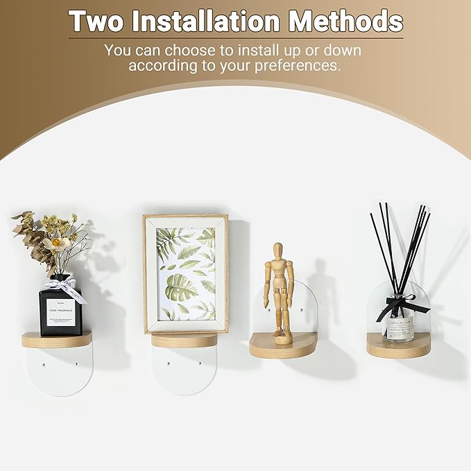 SAYAYO Small Floating Shelves for Wall Storage, 4 x 4 Inch Wall Shelves for Bedroom Decor, Mini Display Wood Shelf Organizer with White Base for Living Room, Office, Balcony, Rustic Brown，4 Pcs