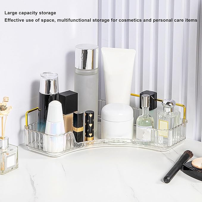 2-Tier Corner Bathroom Counter Organizer, Countertop Perfume Tray and Vanity Organizer, Makeup Cosmetic Storage, Skincare Storage Tray for Vanity Organizer, Corner Storage Organizers(#1)