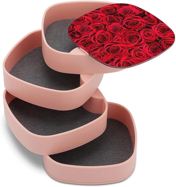 Valentineheader4-Layer Rotating Jewelry Organizer Box, 360° Rotatable ABS Storage for Rings, Earrings, Necklaces, Watches, Makeup Tools with Mirror, Compact & Portable Gift for Women