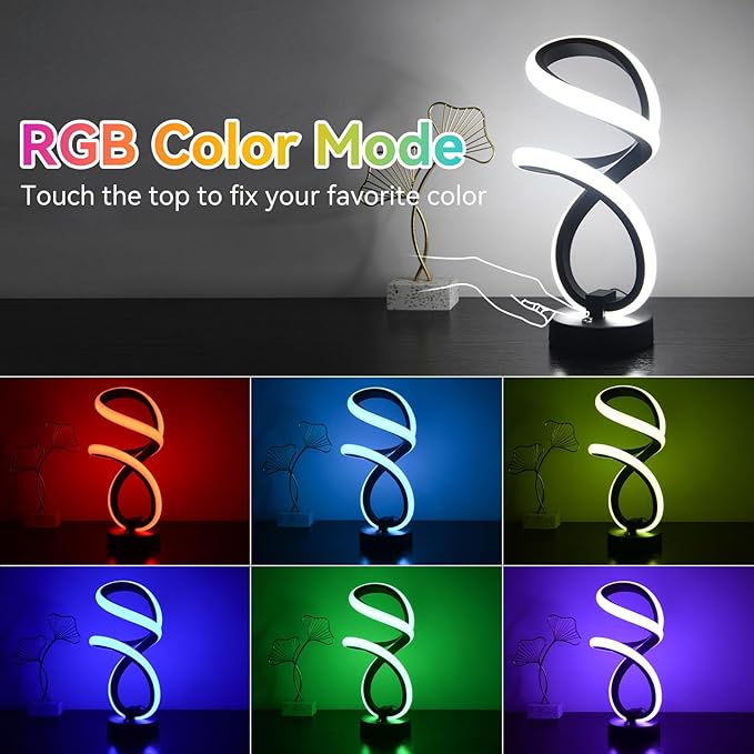 AVANLO Modern Table Lamps,Dimmable Spiral Lamp RGB Touch LED Bedside Lamp for Bedroom,Cool Desk Lamps Nightstand Home Decor Christams Lamp Gifts