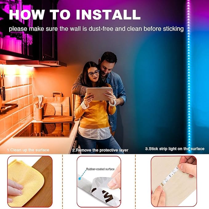 phopollo Led Lights 40ft (2 Rolls of 20ft) for Bedroom RGB Color Changing Led Lights Kit with Power Supply and Remote
