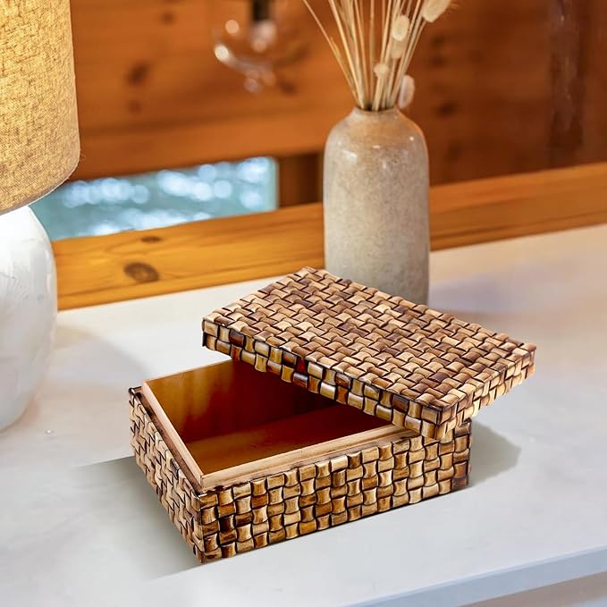 Handicrafts Home Large Decorative Storage Box with Lid – 9x6x3.5” Coffee Table Organizer, Keepsake- Decorative Boxes for Home Decor, Stylish Decorative Box for Office Decor- Mekong Chai