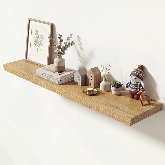 Dreamland 48 Inches Floating Shelves for Wall, 9.3" Deep Long Floating Shelves Set of 1, Large Display & Storage Shelf, Wall Shelf for Bathroom Bedroom Living Room Kitchen Office, Oak
