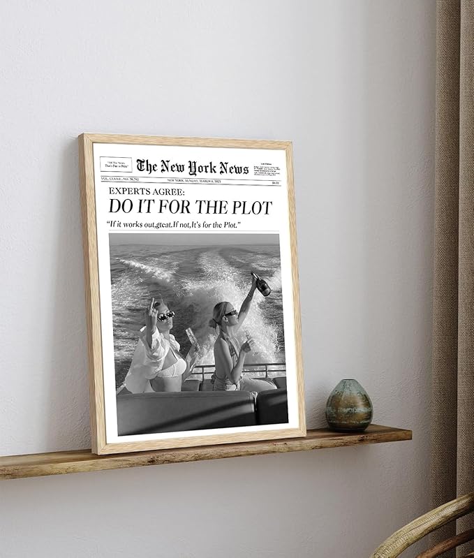 Bwodke OAK Wood Framed Wall Art Do It for The Plot Canvas Art Vintage Newspaper Pictures Wall Decor Trendy Prints Retro Artwork for Girly Dorm Bedroom 12"x16"