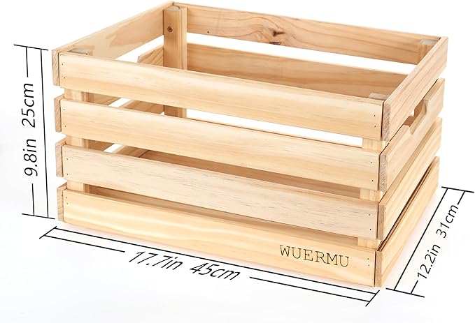 Wooden Crates are Suitable for Storage, Milk crates, Wine Crates, Toy Crates, Display and Decoration, Camping, and Other Purposes. They are Sturdy and Durable, set of 2 Length of 17.7 inches.