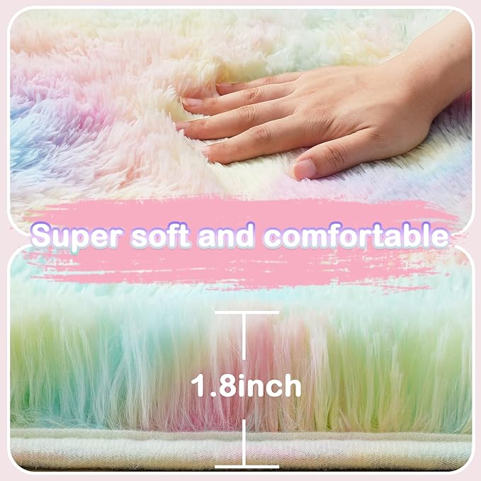 Rainbow Rug for Girls Bedroom: Fuzzy Rugs for Kids Room - Carpet for Bedroom Decor(4x6 Feet/Rainbow)