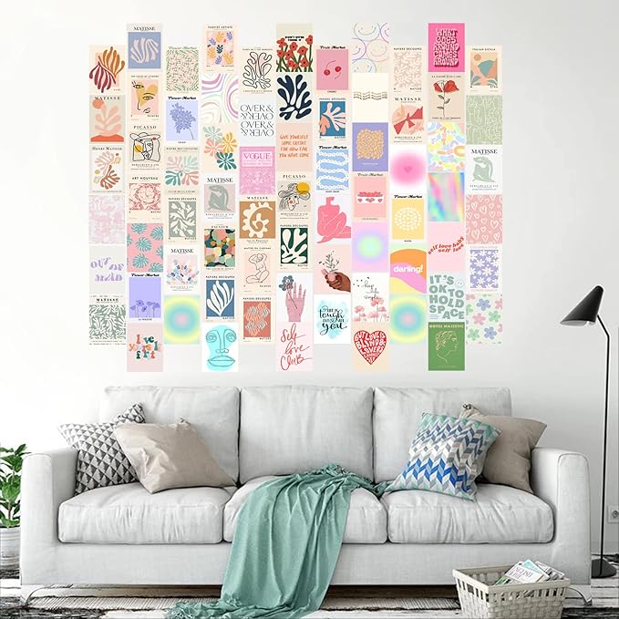 KBKBART 70pcs Danish Pastel Wall Collage Kit Aesthetic Pictures, Cute Danish Pastel Posters Matisse Wall Art Prints Preppy Room Decor 4"x6" for Teens Girls Women Dorm Bedroom