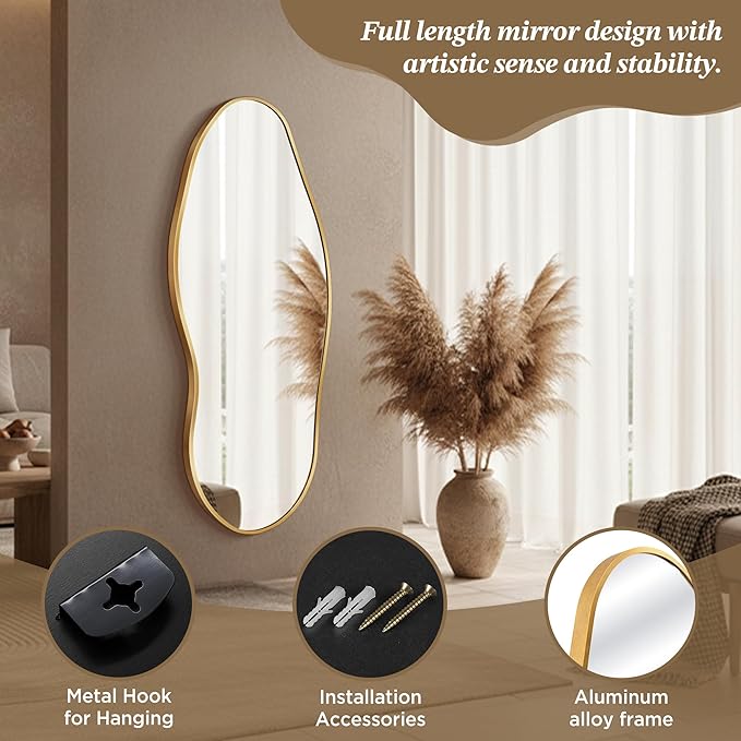 Dorlicecass Mirror Full Length - Irregular Full Body Wall Mirror Hanging 55"x 23" Asymmetrical Aviation Aluminum Alloy Frame Unique for Bedroom, Living Room, Cloakroom, Entryway
