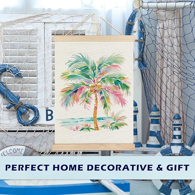 RYYCDOI Palm Tree Wall Art, Pink Green Preppy Beach Palm Tree Wall Art Poster, Coastal Wall Decor, Beach Room Decor, Beachy Wall Decor Posters for Home Room Bedroom Living Room, 12x16 Inches