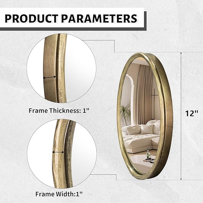 12" Hand-Forged Antique Gold Round Convex Mirror, Small Circle Wall Mirror with Thick Metal Framed, Round Decorative Wall Mirrors for Bathroom, Vanity