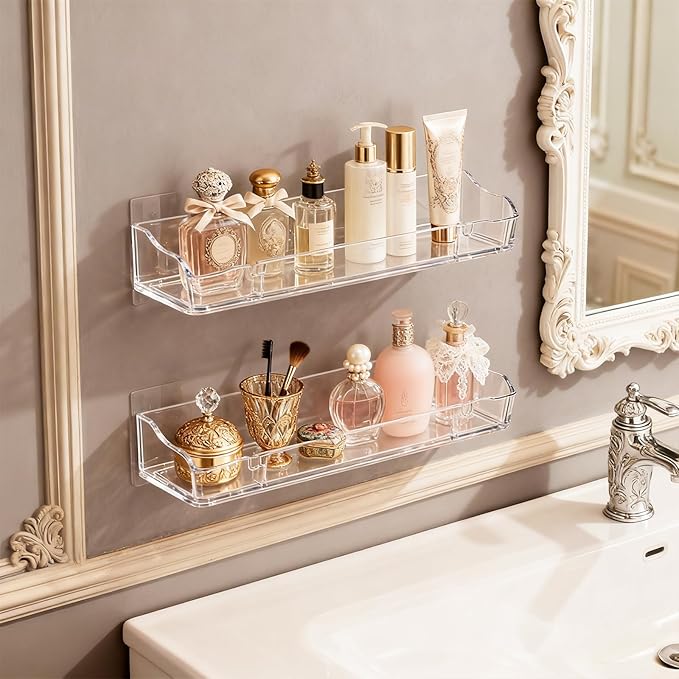 Clear Floating Stands, Acrylic Shelves for Wall Upsimples Floating Stands in Living Room, Bedroom, Kitchen Storage and Bathroom Wall Organizer (4)