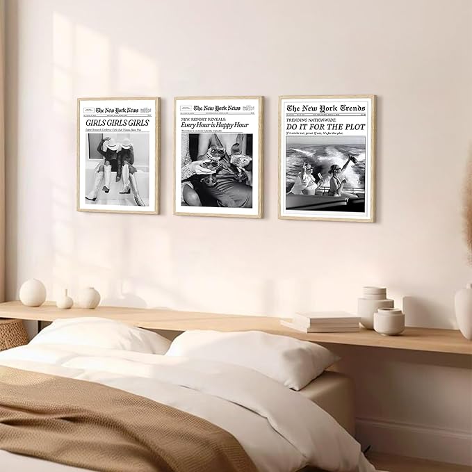 TWNSLLA Trendy Newspaper Wall Art Woman Searches For Where Men Get The Audacity Posters Prints,New York Times Wall Art Canvas,Vintage Bart Cart Decor Retro Girl Dorm Room Decor Aesthetic,11x14inchx6pcs,Unframed