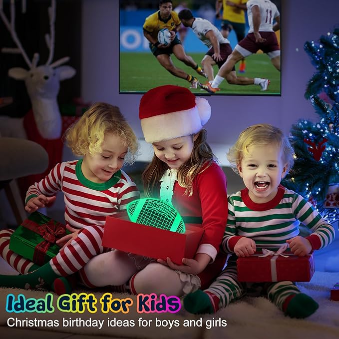 Linkax Football Gifts for Teens Boys Girls, Rugby 3D Illusion Night Light Christmas Gifts for 6 7 8 9 10 11 12 13 Year Old Birthday Presents Room Decor