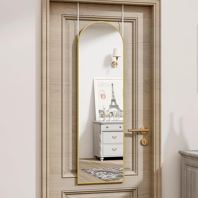 Vlush Door Mirror, Full Length Mirrors Over The Door, 14'' x 48'' Hanging/Rectangular Wall Mirror, Wall-Mounted/Hanging/Leaning, Home Decor,(Gold)
