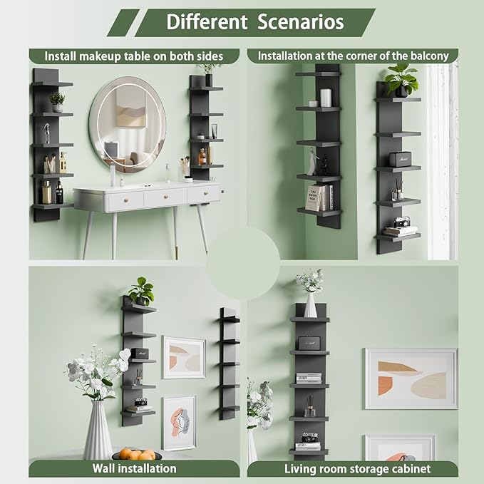 5 Tier Wall Shelf Unit, Black Versatile Lack Wall Shelf, Display Floating Shelves for Bedroom Bathroom Home Decor Organizer