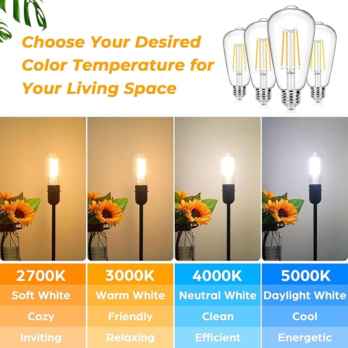 24-Pack Vintage E26 LED Edison Bulbs 100W Equivalent 1400LM High Brightness 8W ST58 LED Filament Light Bulbs 5000K Daylight White Medium Base CRI90+ Antique Clear Glass for Home Kitchen, Non-dimmable