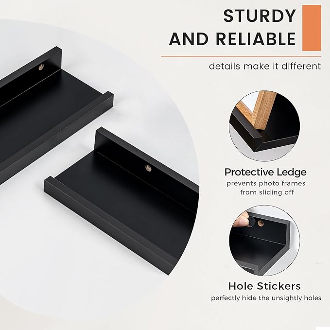 FLYJOE Picture Ledge Shelf, Floating Shelves Set of 2, 30 Inches Nursery Book Shelves for Toys Storage, Kids Bookshelf Wall Mounted for Living Room Bedroom Decor Books Photo Frames, Black