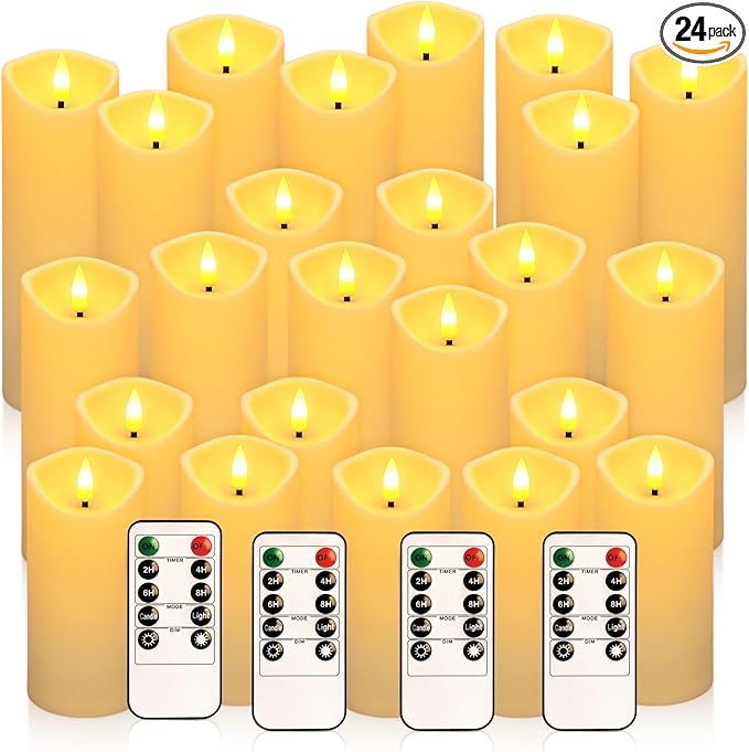 YOROXRG 24 Pack Christmas Decoration Flickering Flameless Candles, Battery Operated Candles,LED Candles for Home Decor,Wedding,Halloween,Birthday,Valentine'sDay (D2.2 xH 5" 6" 7" Ivory)