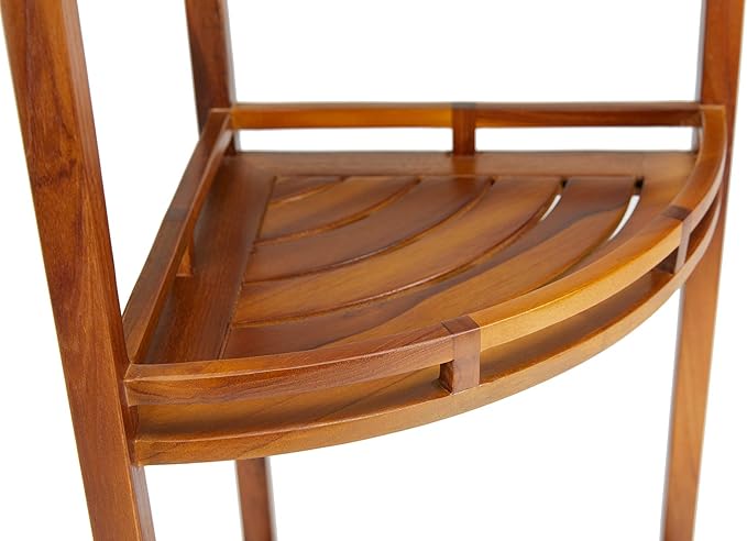TeakCraft Teak Corner Shower Shelf, 3 Tier, 14Wx14Lx39.5H inches, Fully Assembled, The OM