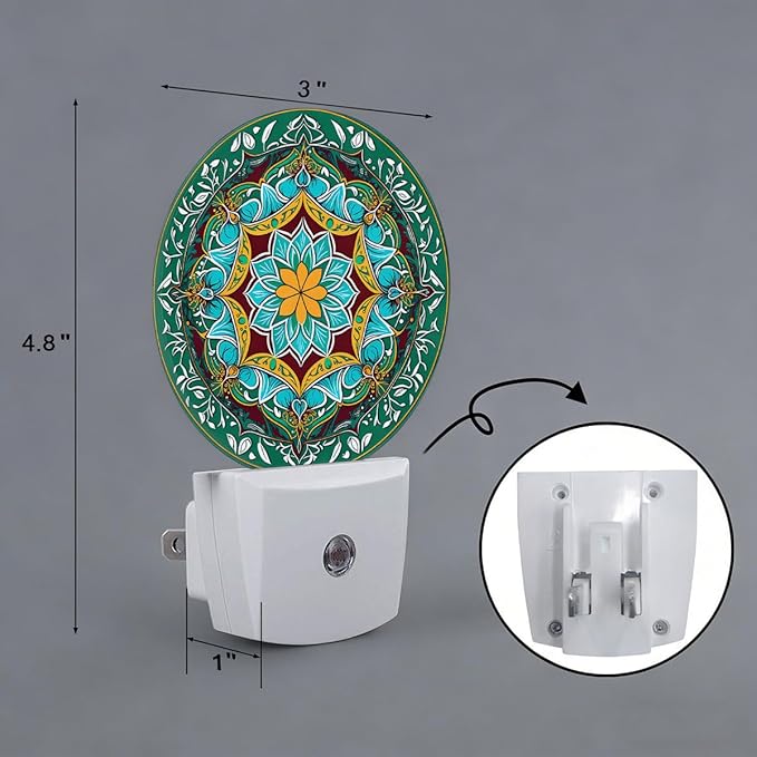 Mandala Flower Plug in Night Light Auto Light Round Lamps Energy Saving Gift for Women Men Friends