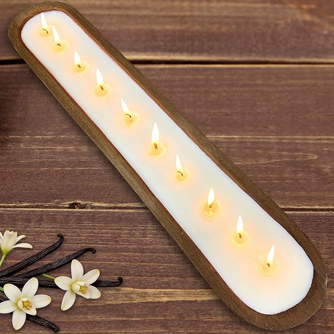 Aromatherapy Candle, SEVEYEE Vanilla Candle 10wicks 30inch, Large Wooden Bowl Candles for Women,Girl Birthday Gift,40 Once
