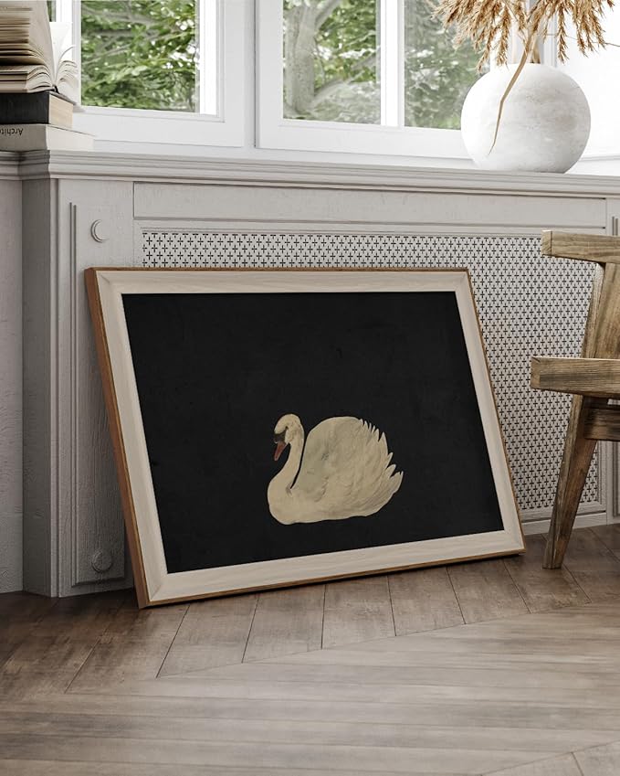 VIYYIEA Framed Wall Art for Living Room, Swan Art Canvas Prints, Vintage Home Decor, Animals Painting Picture, Bathroom Wall Decor Gifts for Friends or Family - 36L x 24W