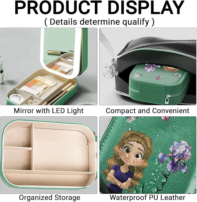 Wrappiness Women & Girls Floral Makeup Box With LED Mirror - Personalized Birthmonth Flower Travel Jewelry Organizer Gift for Daughters Sisters on Birthday Christmas (Blossomed Soul, Women)