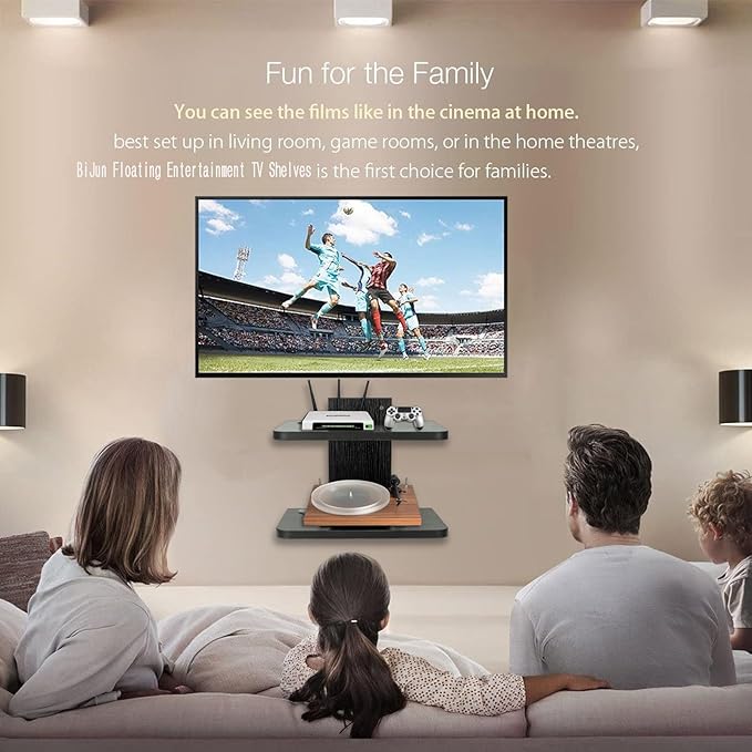 BiJun Projector Shelf, Floating Shelves for Wall Under TV Floating TV Stand Cable Box Speaker Wall Mount Entertainment Stand Router DVD Shelf for PS4/Cable Box/DVD Players/Game Console (2 Shelf)