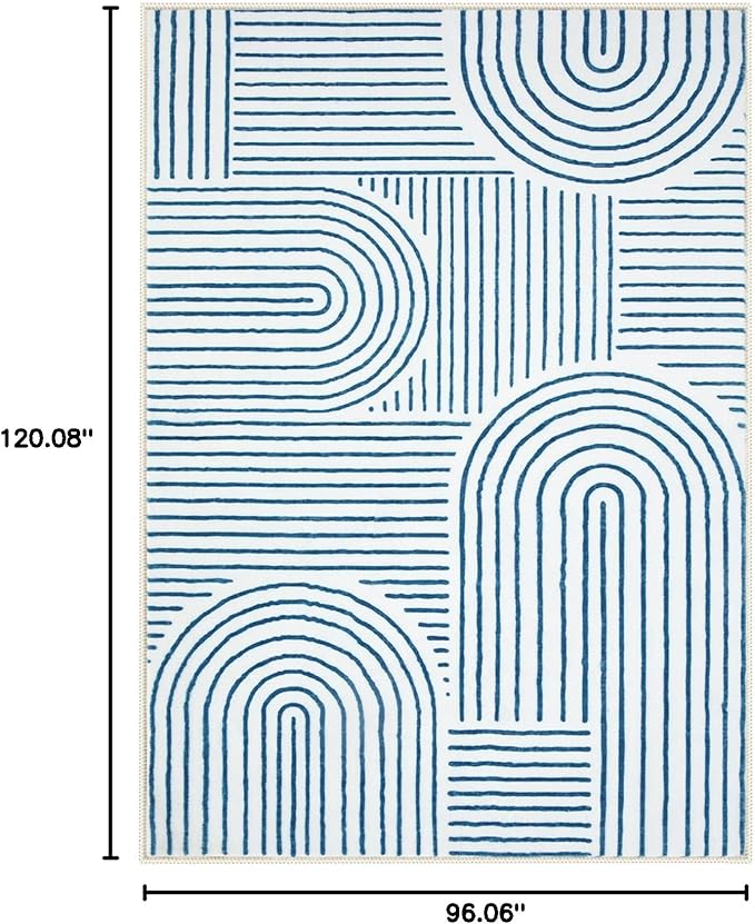 Lahome Abstract 8x10 Area Rugs, Soft Washable Blue Rugs 8x10 Living Room Rugs for Bedroom Dining Room, Ultra-Thin Accent Carpet for Office Dining Room Darrell (8x10ft,Blue/White)
