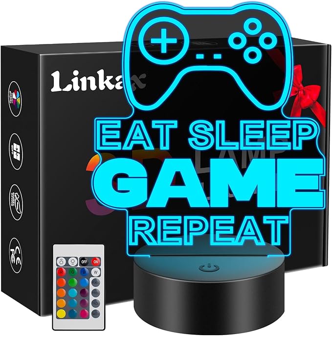 Linkax Gaming Gifts Stocking Stuffers for Teens Boys Girls, 3D Illusion Lamp Night Light Room Decor 16 Colors Change, Birthday Gifts for 6 7 8 9 10 11 12 Year Old Boy