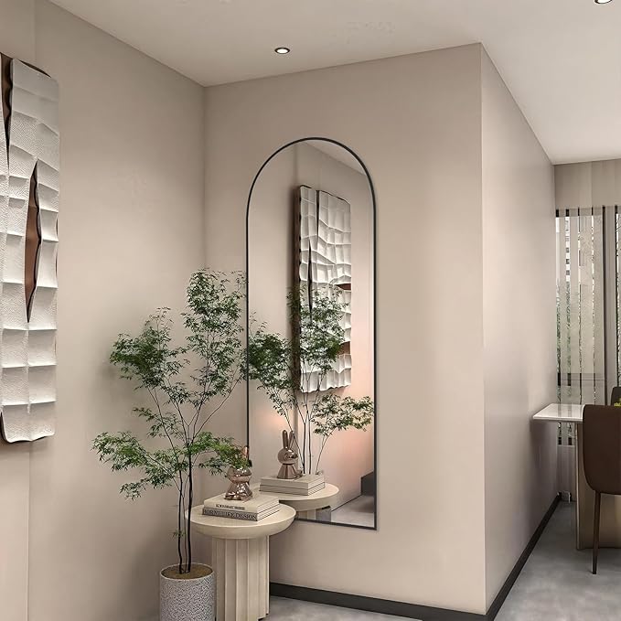 SUNQUEEN 58"x19" Floor Mirror Full Length, Arched Full Length Mirror with Stand, Full Body Mirrors for Bedroom Living Room or Cloakroom Black