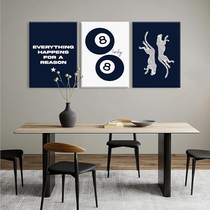 Navy Blue Leopard Wall Art Decor Cheetah Print Room Poster Trendy Preppy Canvas Wall Art Funky Aesthetic Room Decor 8 Ball Lucky Poster Y2k Stylish Artwork for Bedroom 16x24x3 Inch Wrapped Canvas