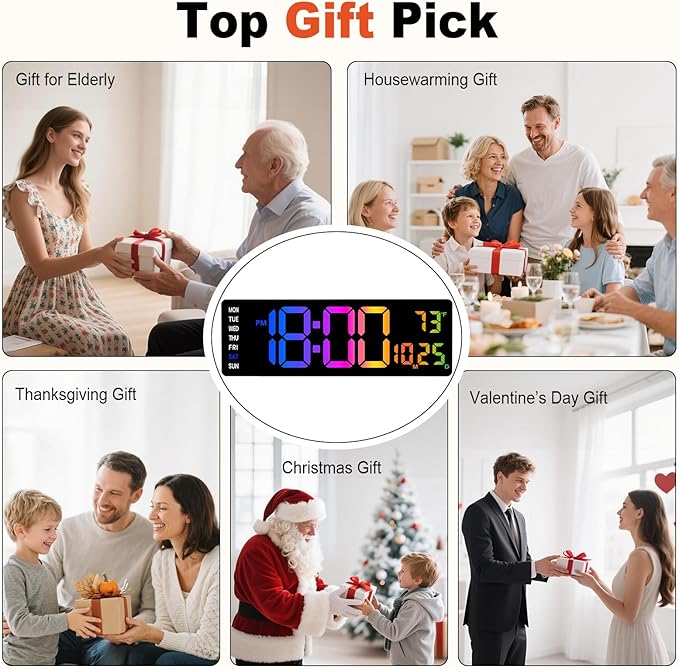 Pytha Sight 16 Inch Large Digital Wall Clock, Large LED Display Digital Wall Clock with Temperature (°C/°F), Remote Control, Auto-Dimming, Night Light for Classroom,Bedroom, Garage,Gym,Seniors Gift
