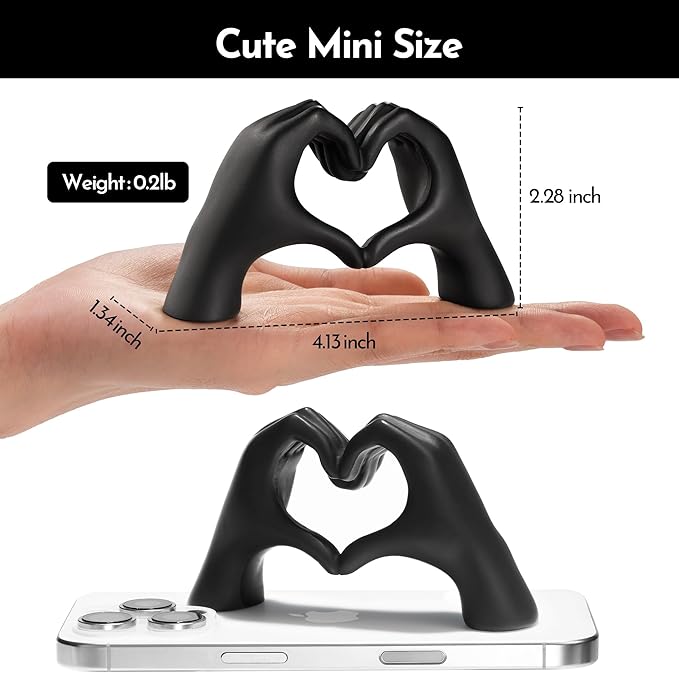 Gold Decor Living Room – Mini Small Heart Hands Sculpture – Shelf Decor Aesthetic – Cute Home Accent Table & Shelves – Love Statue - Gifts Girlfriend, Wife, Women, Teen Girls, Valentine (Black, Mini)
