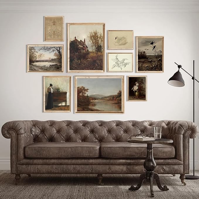 uniro Vintage Wall Art Decor Prints Farmhouse Wall Decor Vintage Fall Autumn Canvas Wall Art Prints Nature Landscape Lakes Swan Botanical Flower Women Painting Poster Rustic Cottagecore Decor Retro