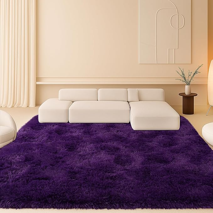 6x9 Rugs for Living Room, Rug for Bedroom,Plush Fluffy Carpet, Non-Slip Upgrade Purple Rug, Suitable for Kids Dorm Home Decor Aesthetics.
