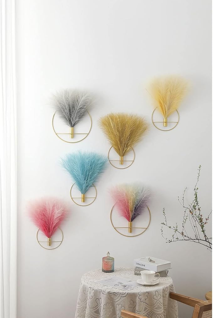 Pretty Jolly Boho Wall Decor - Hanging Artificial Pampas Display for Living Room, Bedroom, Bathroom, Dining Room - Wall-Mounted Metal Art, Plant Decor, 2 Pack Gold