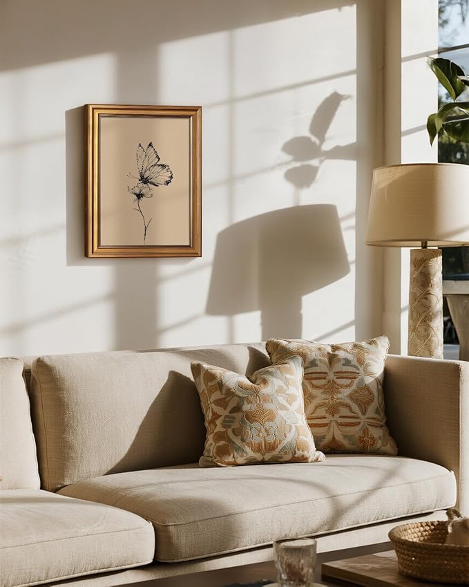 Bzstyleart Vintage Wall Art Decor for Living Room, Framed Wall Art Decor, Animals Painting Picture, Home Decor Aesthetic Gifts for Friends Family - Butterfly Habitat Flower Canvas Prints, 16L x 12W