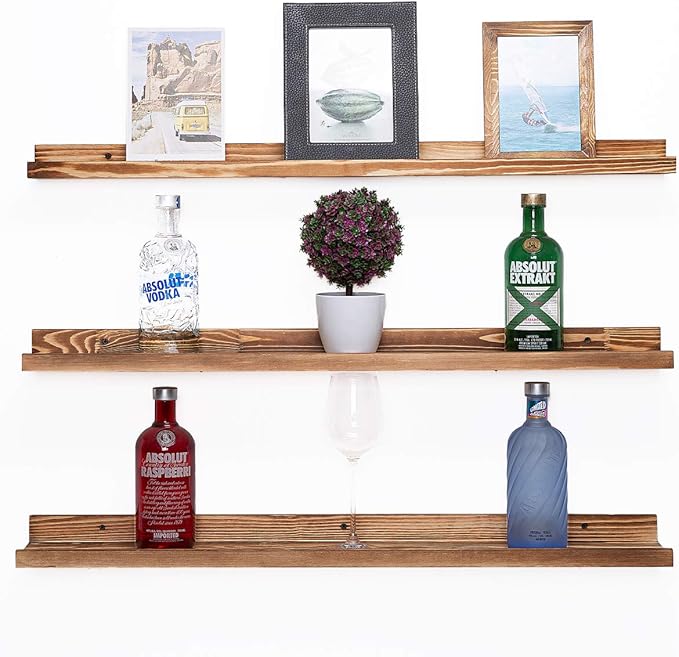 AZSKY Large Floating Shelves 36 Inch Wood Wall Mounted Set of 3 Floating Bookshelf Long Wooden Picture Ledge Shelf for Home Decoration