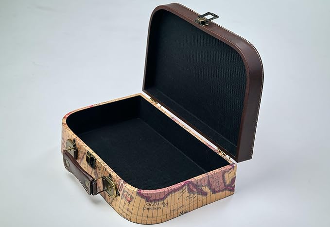 wald imports - Paperboard Suitcases -Decorative Storage Boxes - Suitcase Set for Decoration, Storage, and More (Faux Leather Map 2)