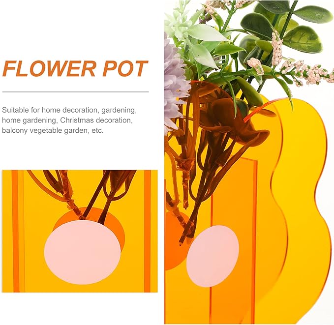Acrylic Cloud Shaped Flower Vase Make Up Brush Pen Holder Elegant Modern Contemporary Design Vase for Home Office Wedding Decor (Orange)