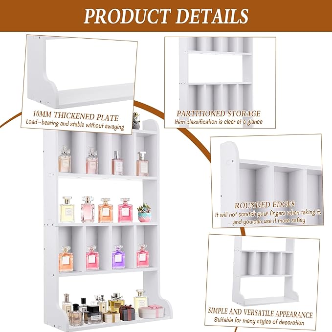 Perfume Organizer Cologne Display Case - Perfume Organizer Cologne Stand - Multi-Tier Partition Trinket Shelf for Fragrances, Cosmetics, Collectibles, Figures, Miniatures and Shot Glasses (White)
