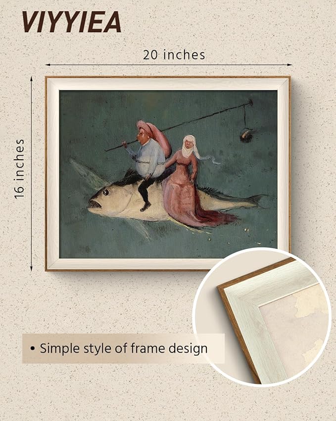 VIYYIEA Framed Wall Art for Living Room, Drive the Fish Canvas Prints, Vintage Home Decor, Funny Painting Picture, Bathroom Wall Decor Gifts for Friends or Family - 20L x 16W