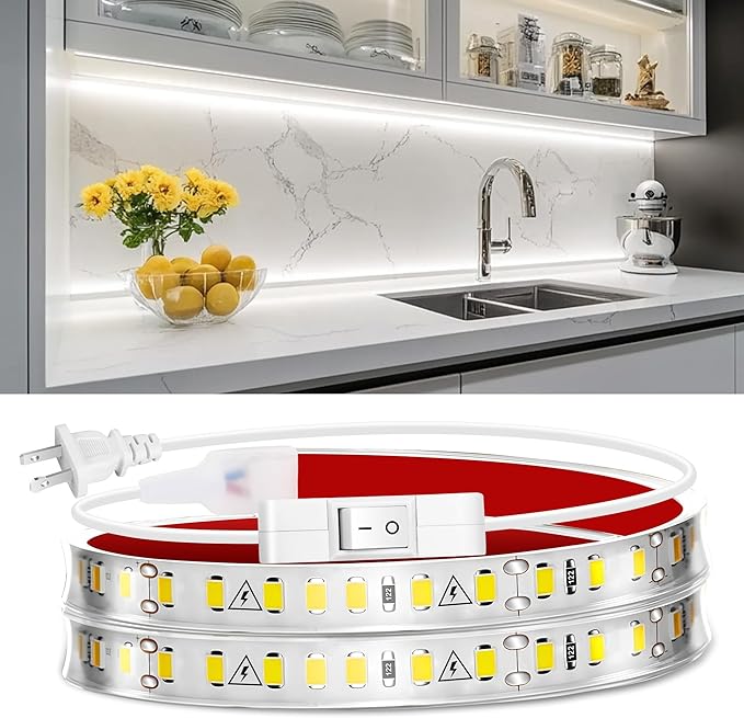 maylit Under Cabinet Strip Lighting Plug in 36in, Ultra Bright Small LED Light Bar, 6000K Cool White, 110V-120V Wired Lights for Kitchen Cabinet, Counter, Workbench, Desk, Closet, Shelf, Indoor