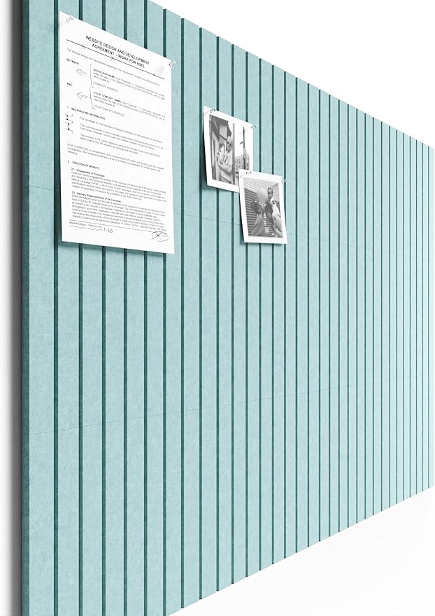 Bumusty Large Cork Board Alternative-48 x 36" Felt Bulletin Board Tiles, with 30 Pushpins, 70 Adhesive Tabs, Fine-Stripe 12-Pack, Cork Boards for Office Push Pin Board Felt Board-Aqua Blue