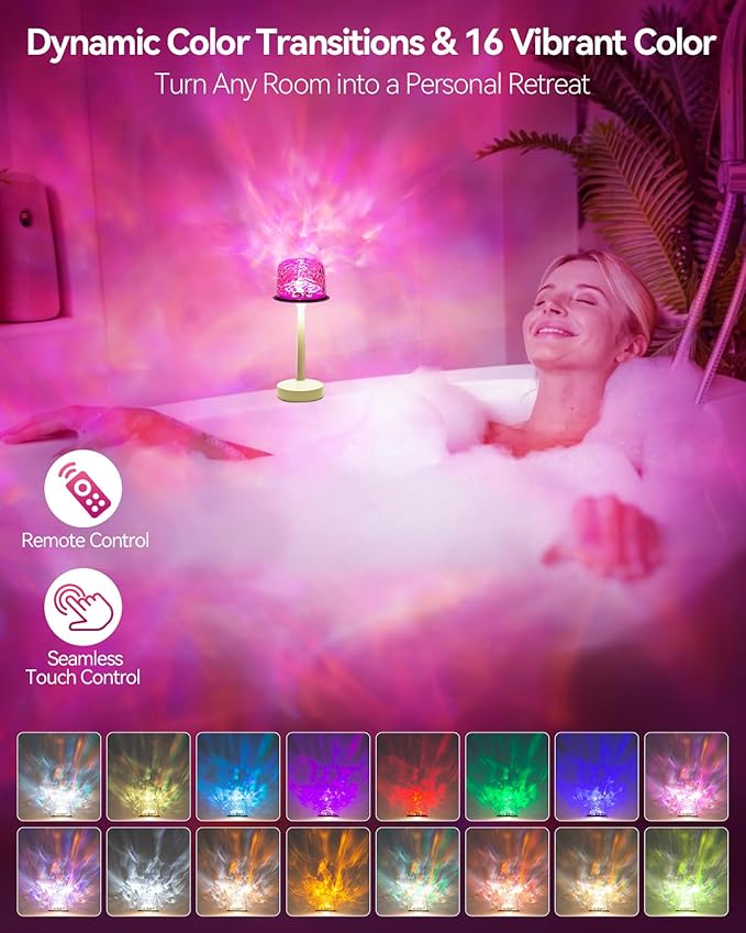 Rechargeable Shower Lamp Waterproof for Inside Shower-Bathroom Lamp Color Changing Ocean Wave Projector Light Water Proof,Shower Lighting Led Water Ripple Lights Ocean Lamps Bath Tub Relaxing