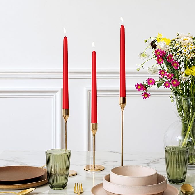 LYOBATH 4 Pack Red Taper Candles - Taper Candles 10 Inch Dripless, Smokeless & Unscented - 8 Hours Long Burning - Hand Poured Tall Candlesticks - Ideal for Weddings, Dinner Parties, and Home Decor