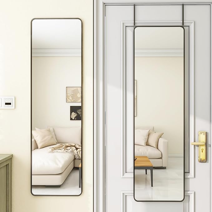 Protylctaster Door Mirror Full Length,Over The Door Mirror,48"x14" Full Length Mirror,Door Mirror, Mirror Full Length Door Hanging(Black)