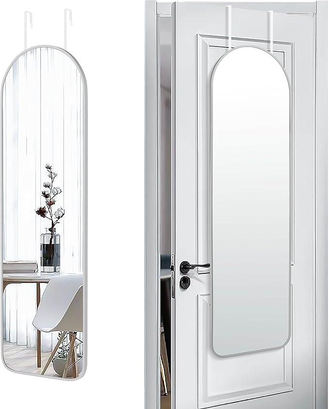 SCWF-GZ 47x14 Mirror Full Length Back Door Hanging or Wall Mounted Aluminum Metal Frame Arch Mirrors for Entryway Bedroom Bathroom Dressing Living Room 47 14 inch Silver